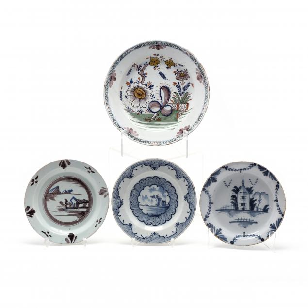 an-english-delft-polychrome-charger-and-plate-two-blue-and-white-plates