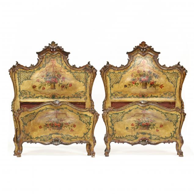 pair-of-continental-rococo-revival-antique-paint-decorated-twin-beds
