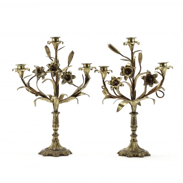 pair-of-french-gilt-brass-floral-candleabra