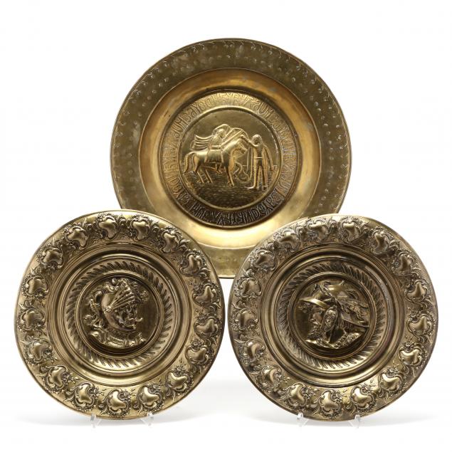 three-continental-brass-repousse-chargers