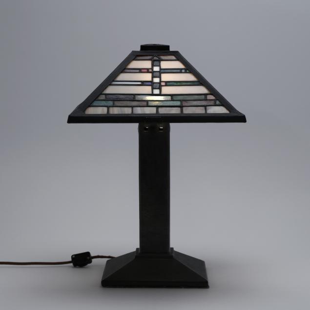 karl-berry-mission-style-stained-glass-and-copper-table-lamp