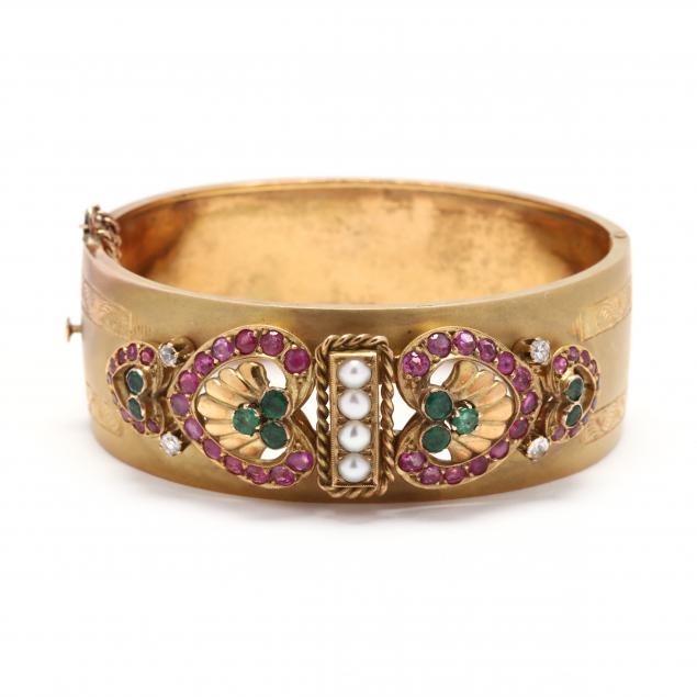 antique-gold-and-gem-set-bangle-bracelet