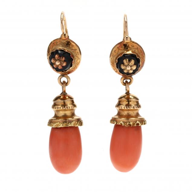 victorian-gold-and-coral-dangle-earrings