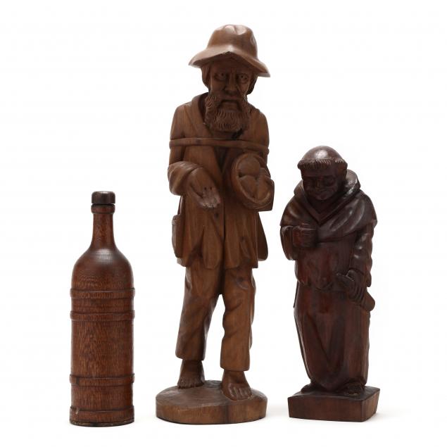 three-vintage-figural-wood-carvings