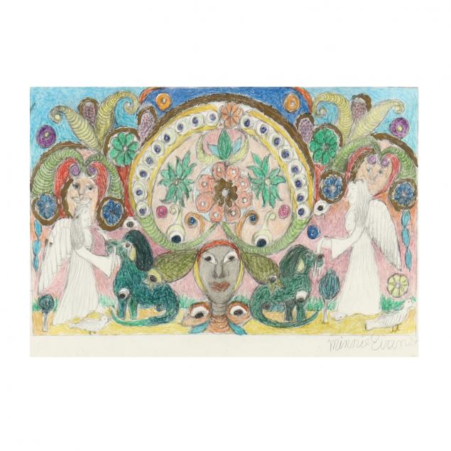 minnie-evans-american-1892-1987-untitled-angels-and-winged-animals