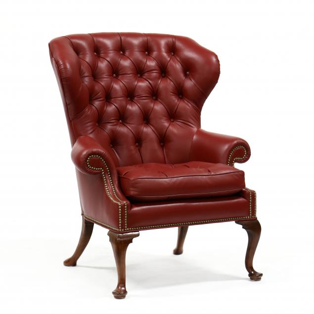 baker-queen-anne-style-leather-upholstered-easy-chair