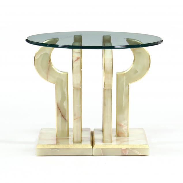 contemporary-alabaster-and-glass-double-pedestal-occasional-table