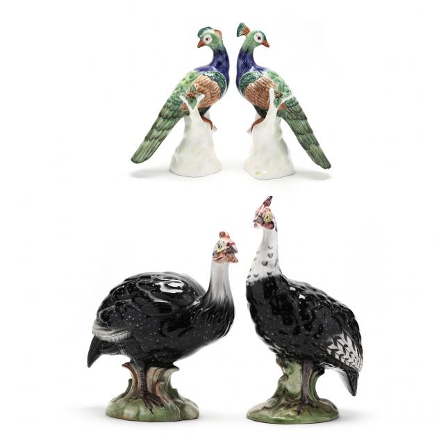 a-pair-of-italian-ceramic-guinea-fowl-and-a-pair-of-chelsea-house-birds