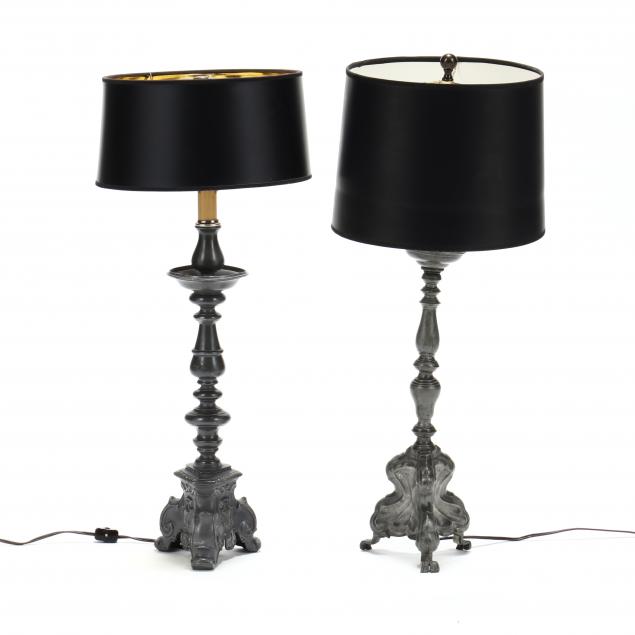 two-continental-pewter-altar-candlestick-lamps
