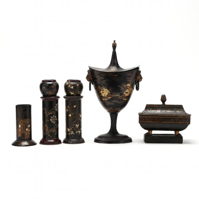 grouping-of-decorative-tole-and-gilt-items