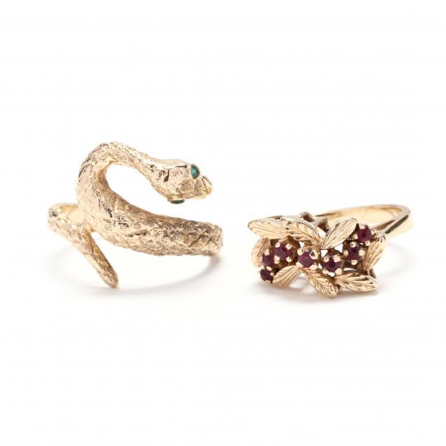 two-14kt-gold-and-gem-set-rings