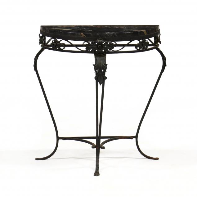 spanish-style-diminutive-marble-and-iron-demilune-table