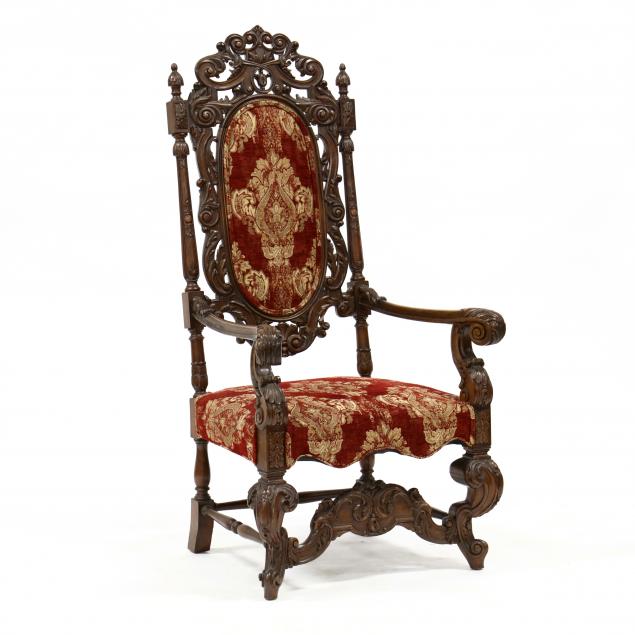spanish-style-carved-walnut-high-back-hall-chair