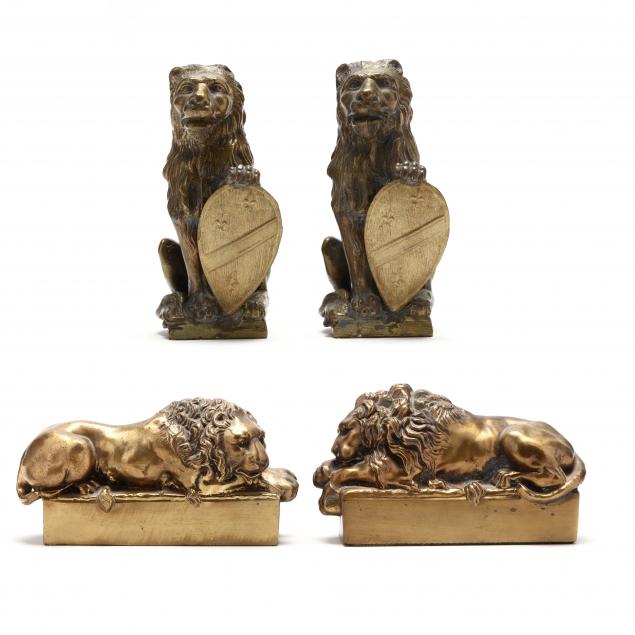 two-pair-of-cast-brass-lion-bookends