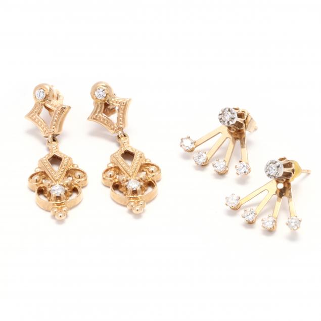 two-pairs-of-gold-and-diamond-earrings