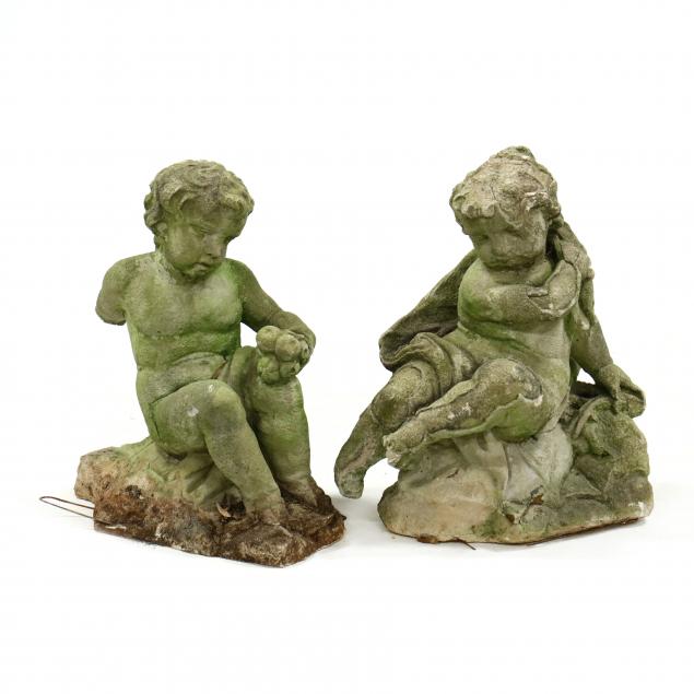 two-vintage-cast-stone-garden-statuary