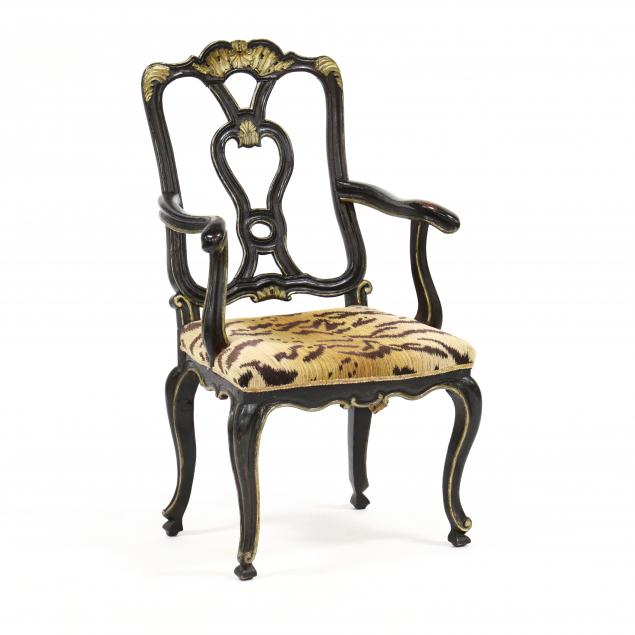 italian-rococo-ebonized-and-gilt-armchair