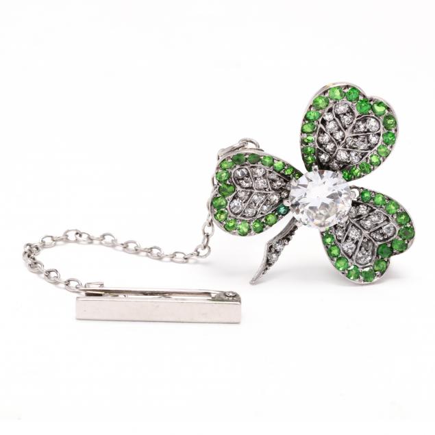 antique-diamond-and-demantoid-garnet-clover-brooch