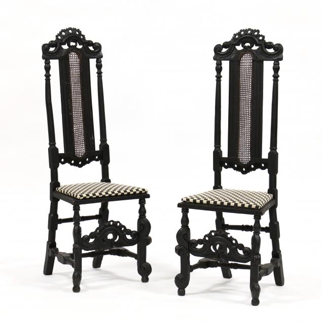 pair-of-antique-jacobean-style-painted-tall-back-carved-hall-chairs