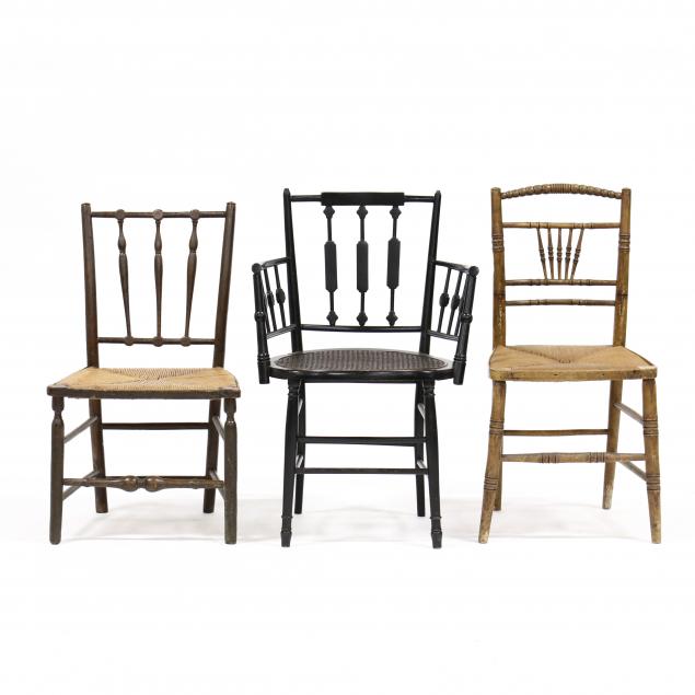 three-antique-continental-painted-spindle-back-chairs