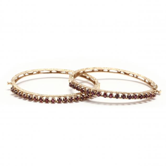 pair-of-gold-and-garnet-bangle-bracelets