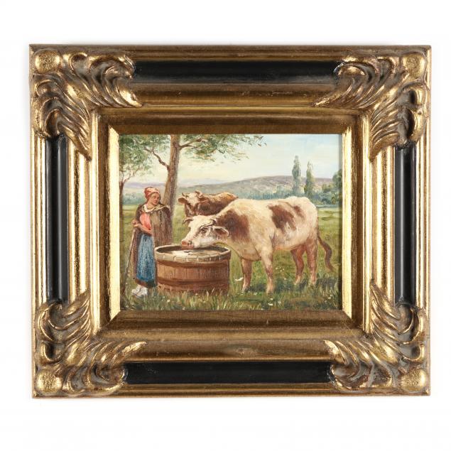 continental-school-contemporary-pastoral-scene-with-cows-watering