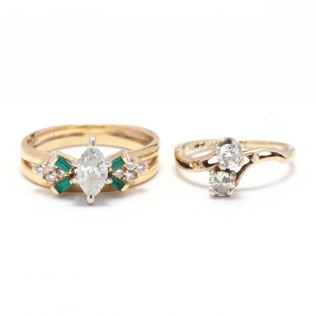 two-14kt-gold-and-diamond-rings