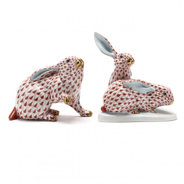 two-herend-porcelain-rabbits