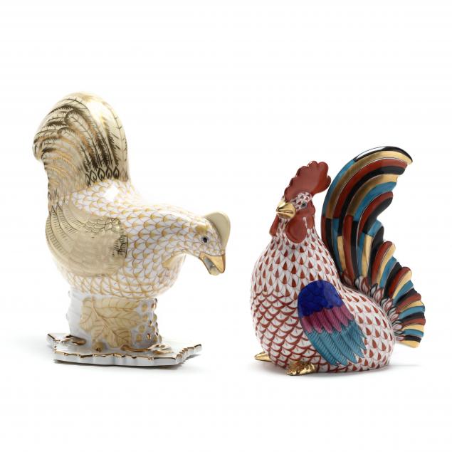 two-herend-porcelain-roosters