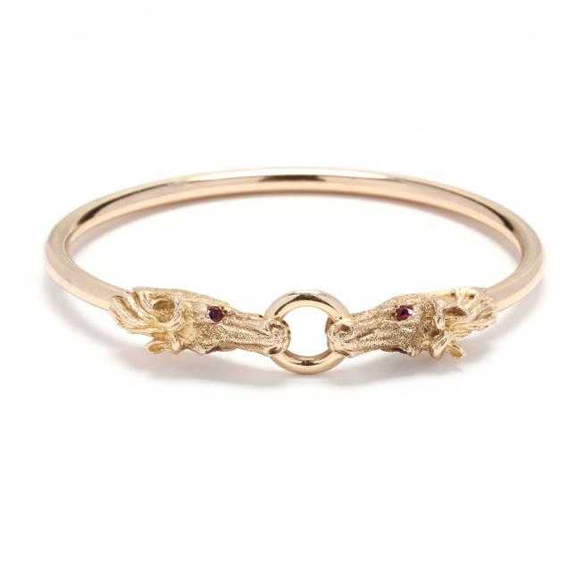 gold-and-ruby-horse-motif-bangle-bracelet