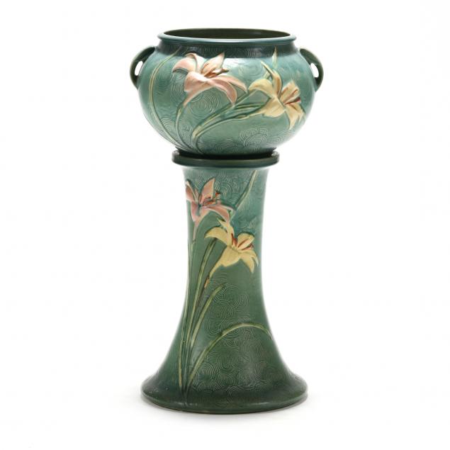 roseville-blue-zephyr-lily-jardiniere-and-pedestal