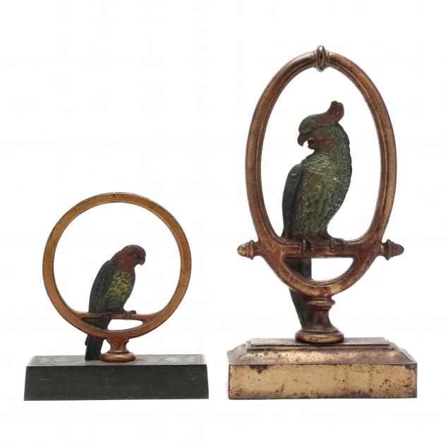 two-bradley-hubbard-painted-iron-parrot-doorstops