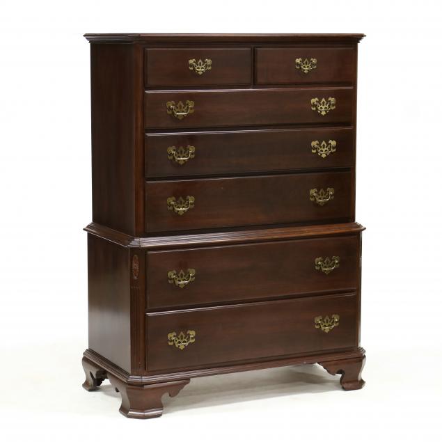 ethan-allen-chippendale-style-cherry-chest-on-chest