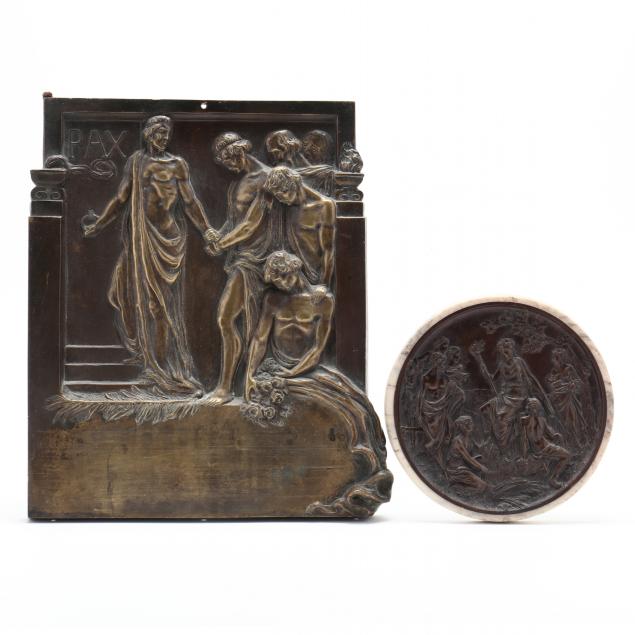 two-classical-style-bronze-figural-wall-plaques