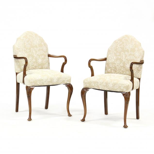 pair-of-queen-anne-style-upholstered-mahogany-armchairs