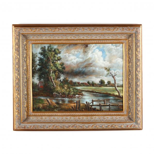 decorative-landscape-painting-with-a-carriage-crossing-a-stream