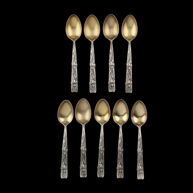 set-of-9-tiffany-co-i-vine-iris-i-five-o-clock-spoons