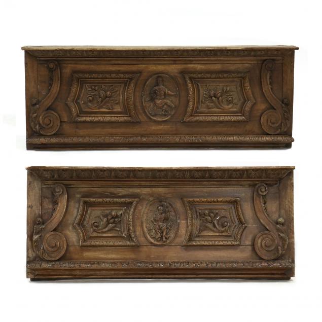 two-antique-continental-carved-walnut-architectural-friezes