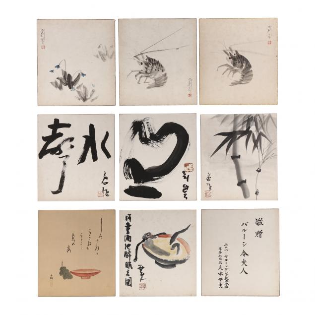 nine-japanese-unframed-paintings-on-paper-board