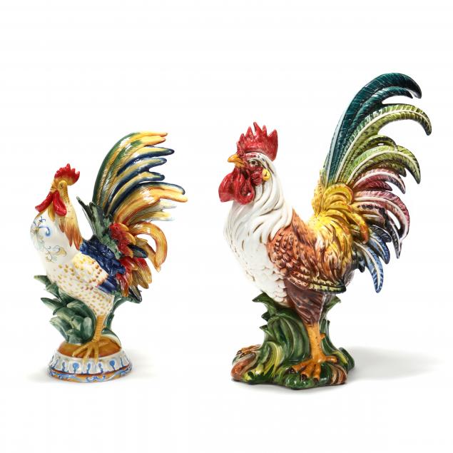 two-large-contemporary-ceramics-a-rooster-and-a-chicken-fitz-and-floyd-ricamo