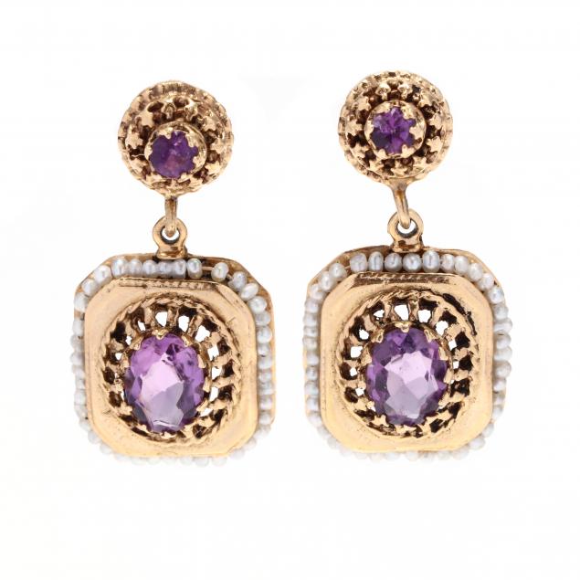 vintage-14kt-gold-and-gem-set-dangle-earrings