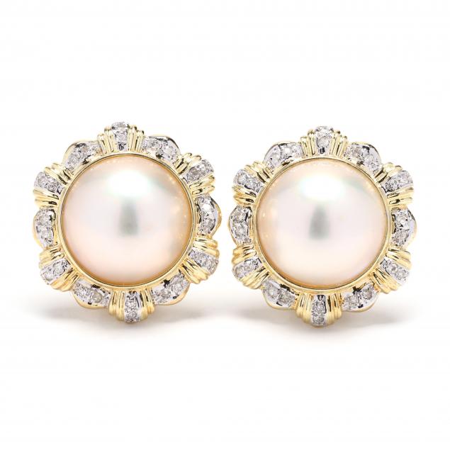 Bi-Color Gold, Mabé Pearl, and Diamond Earrings (Lot 1082 - June Estate ...