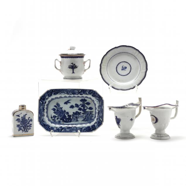 a-selection-of-six-chinese-export-blue-and-white-porcelains