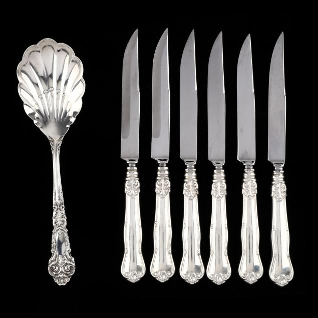 six-sterling-silver-steak-knives-and-serving-spoon-including-tiffany-co