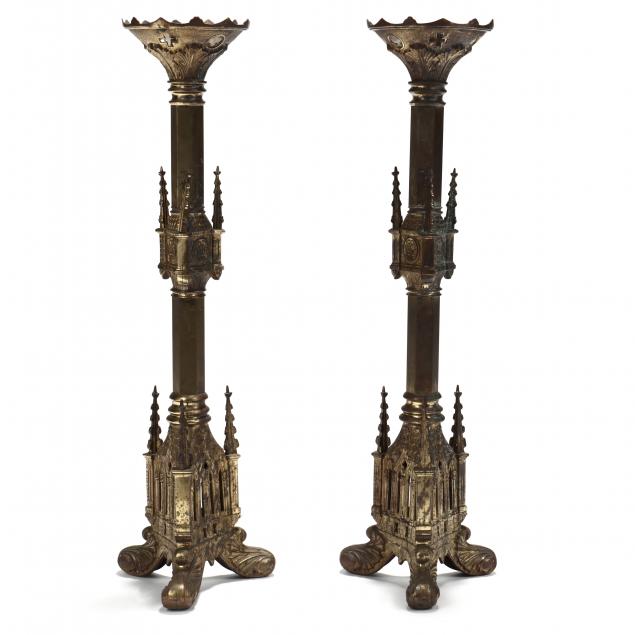 pair-of-antique-continental-gothic-style-gilt-brass-pricket-sticks