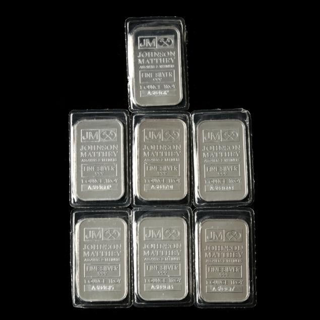 seven-johnson-matthey-one-ounce-999-silver-bullion-bars