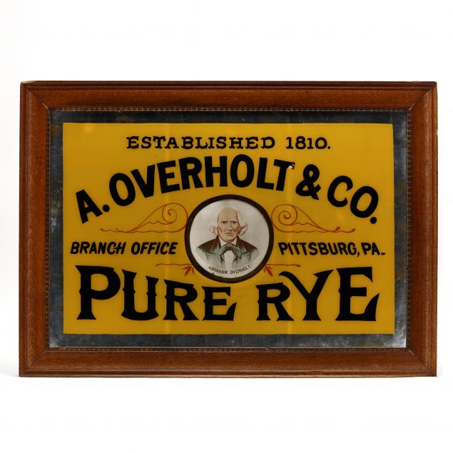 a-rare-antique-reverse-glass-overholt-rye-advertising-sign