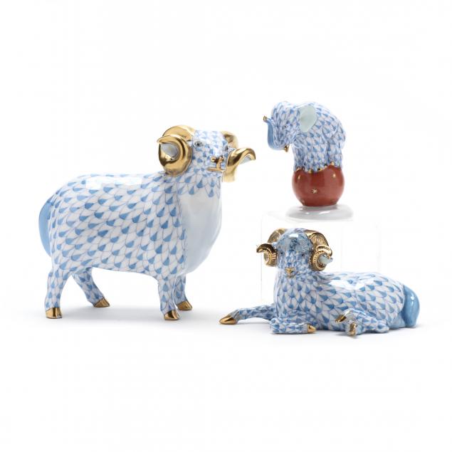 three-herend-porcelain-blue-fishnet-animals