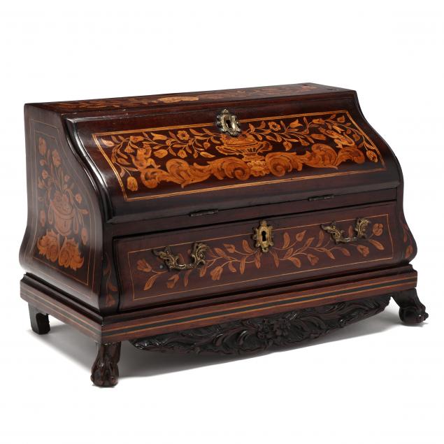 dutch-marquetry-inlaid-miniature-bombe-slant-front-desk