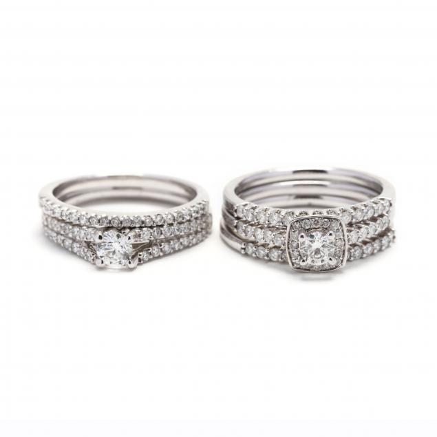 two-14kt-white-gold-and-diamond-wedding-sets